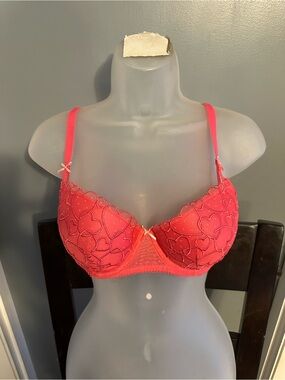 Women's Red Heart-Embroidered Underwire Bra